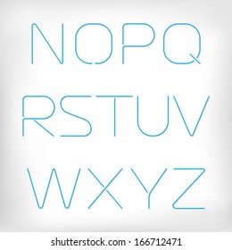 Modern minimal rounded font alphabet;  Sans-serif display elegant light font, vector alphabet letters design. Extra light, light, regular and bold versions included. Thin, light version