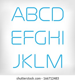 Modern minimal rounded font alphabet;  Sans-serif display elegant light font, vector alphabet letters design. Extra light, light, regular and bold versions included. Regular, normal version