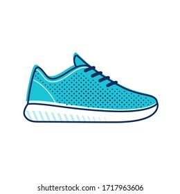 Modern minimal running shoe icon. Simple bright blue mesh top sneaker. Isolated vector clip art illustration.