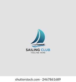 Modern and minimal Sailing Club logo icon. Fishing Boat Illustration.