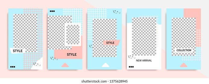 Modern minimal square abstract brush shape template in pink, peach and blue flat color. Corporate advertising template for social media stories, story, business banner, flyer, brochure.
