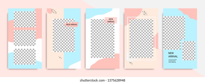 Modern minimal square abstract brush shape template in pink, peach and blue flat color. Corporate advertising template for social media stories, story, business banner, flyer, brochure.