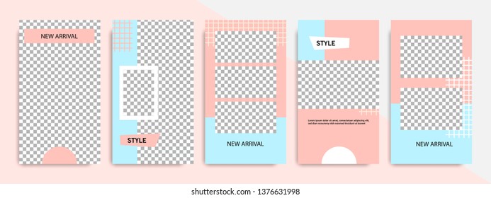 Modern minimal square abstract brush shape template in pink, peach and blue flat color. Corporate advertising template for social media stories, story, business banner, flyer, brochure.