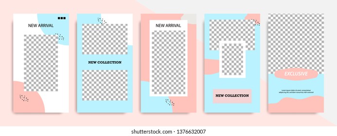 Modern minimal square abstract brush shape template in pink, peach and blue flat color. Corporate advertising template for social media stories, story, business banner, flyer, brochure.