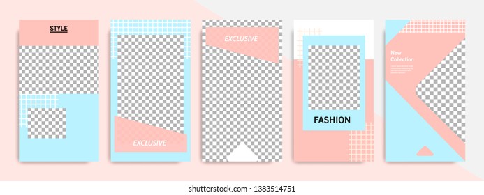 Modern minimal square abstract brush shape template in pink, peach and blue flat color. Corporate advertising template for social media stories, story, business banner, flyer, brochure.