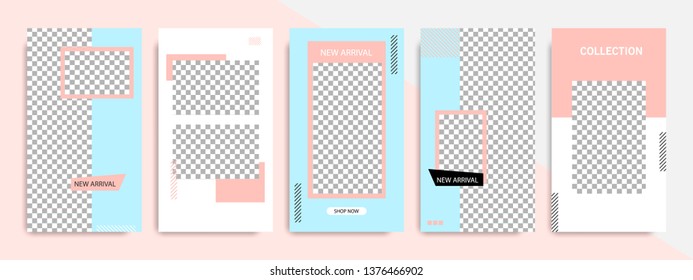 Modern minimal square abstract geometric shape template in pink, peach and blue flat color. Corporate advertising templates for social media stories, story, business banner, flyer, brochure.
