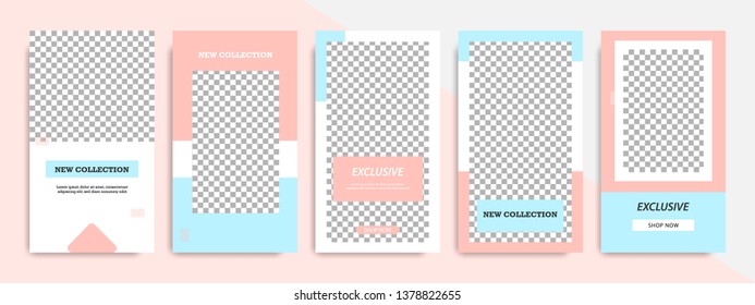 Modern minimal square abstract geometric shape template in pink, peach and blue flat color. Corporate advertising templates for social media stories, story, business banner, flyer, brochure.