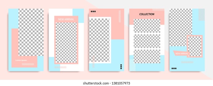 Modern minimal square abstract geometric shape template in pink, peach and blue flat color. Corporate advertising templates for social media stories, story, business banner, flyer, brochure.