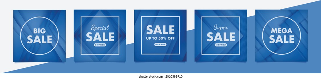 Modern minimal square banner template with blue gradient color background. Suitable for social media post and web internet ads. 