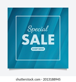 Modern minimal square banner template with blue gradient color background. Suitable for social media post and web internet ads. 