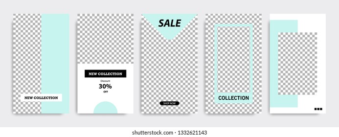 Modern minimal square geometric shape template in blue green turquoise color. Corporate sale advertising template for social media stories, story, business banner, flyer, brochure in white background.