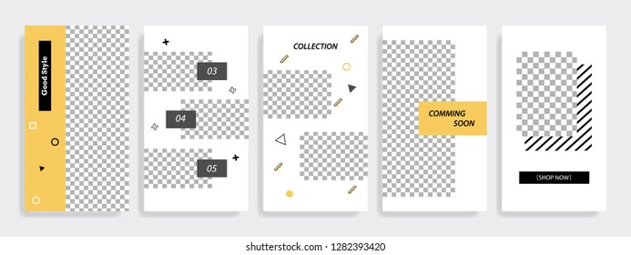 Modern minimal square shape template in gold yellow and black color with frame. Corporate advertising template for social media stories, story, business banner, flyer, brochure in white background.