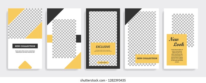 Modern minimal square shape template in gold yellow and black color with frame. Corporate advertising template for social media stories, story, business banner, flyer, brochure in white background.