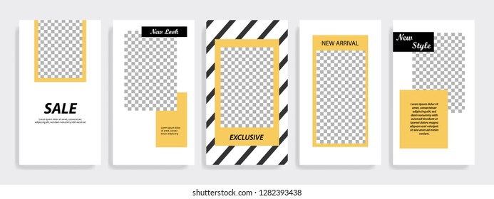 Modern minimal square shape template in gold yellow and black color with frame. Corporate advertising template for social media stories, story, business banner, flyer, brochure in white background.