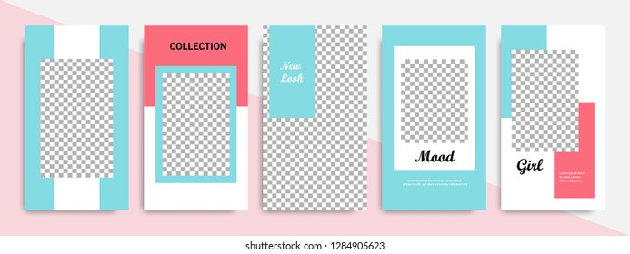 Modern minimal square shape template in pink, blue, turquoise, red and white color with frame. Corporate advertising template for social media stories, story, business banner, flyer, and brochure.