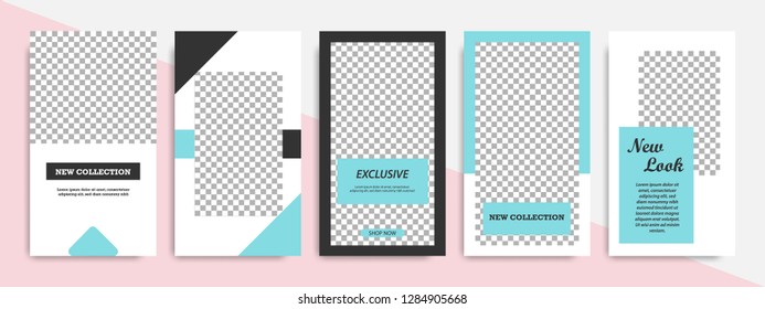 Modern minimal square shape template in pink, blue, turquoise, black and white color with frame. Corporate advertising template for social media stories, story, business banner, flyer, and brochure.