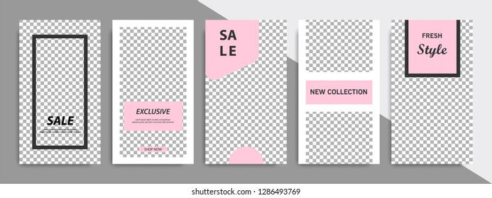 Modern minimal square shape template in pink, black and white color with frame. Corporate advertising template for social media stories, story, business banner, flyer, and brochure.