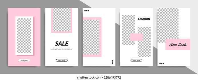 Modern minimal square shape template in pink, black and white color with frame. Corporate advertising template for social media stories, story, business banner, flyer, and brochure.