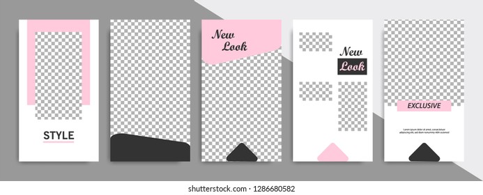 Modern minimal square shape template in pink, black and white color with frame. Corporate advertising template for social media stories, story, business banner, flyer, and brochure.