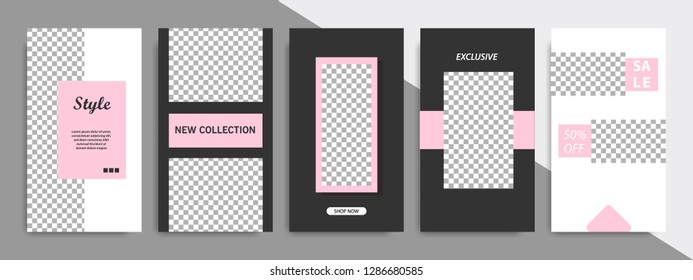 Modern minimal square shape template in pink, black and white color with frame. Corporate advertising template for social media stories, story, business banner, flyer, and brochure.