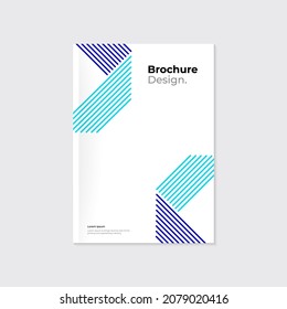 Modern Minimal Style Brochure, Leaflet Template Design. Blue Dynamic Abstract Shapes On White Background. A4 Blank Paper. Vector Eps10