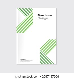 Modern minimal style brochure, leaflet template design. Green dynamic abstract line shapes on white background. A4 Blank paper. Vector eps10