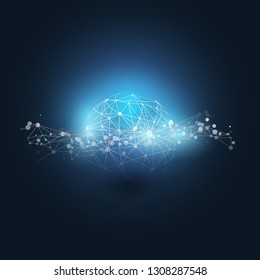 Modern Minimal Style Cloud Computing, Networks Structure, Telecommunications Concept Design, Network Connections, Transparent Geometric Wireframe - Vector Illustration 