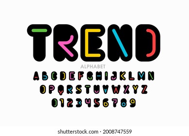 Modern minimal style font design, alphabet letters and numbers vector illustration