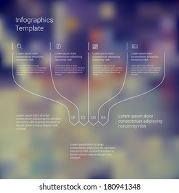 Modern Minimal Style Infographic Template Layout. Infographics, Numbered Banner, Cutout Lines Data Scheme, Graphic Or Website Vector Design With Icons On Blurred Backdrop. Up Down Process Flow Chart.