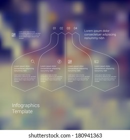 Modern Minimal Style Infographic Template Layout. Infographics, Numbered Banner, Cutout Lines Data Scheme, Graphic Or Website Vector Design With Icons On Blurred Backdrop. Up Down Process Flow Chart.