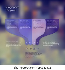 Modern minimal style infographic template layout. Infographics, numbered banner, cutout lines data scheme, graphic or website vector design with icons on blurred backdrop. Up down process flow chart.
