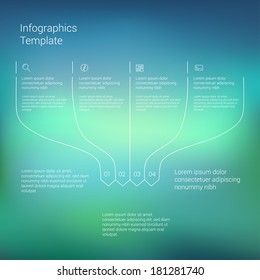 Modern Minimal Style Infographic Template Layout. Infographics, Numbered Banner, Cutout Lines Data Scheme, Graphic Or Website Vector Design With Icons On Blurred Backdrop. Up Down Process Flow Chart. 