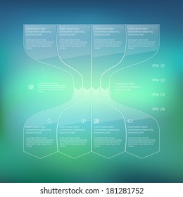 Modern minimal style infographic template layout. Infographics, numbered banner, cutout lines data scheme, graphic or website vector design with icons on blurred backdrop. Up down process flow chart. 