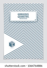 Modern minimal Template brochure, leaflet, poster. Vector geometric pattern abstract background. Striped line textured geometric illustration. A4 print format.