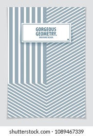 Modern minimal Template brochure, leaflet, poster. Vector geometric pattern abstract background. Striped line textured geometric illustration. A4 print format.