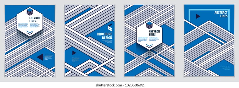 Modern minimal Template brochures, leaflets, posters. Vector geometric patterns abstract backgrounds set. Striped line textured geometric illustrations. A4 print format.