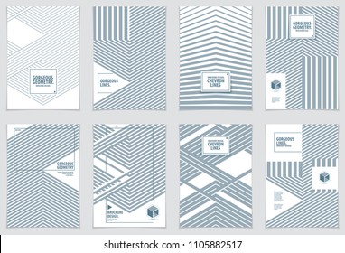 Modern minimal Template brochures, leaflets, posters. Vector geometric patterns abstract backgrounds set. Striped line textured geometric illustrations. A4 print format.