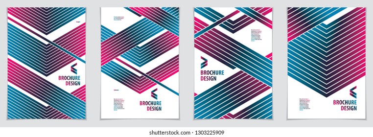 Modern minimal Template brochures, leaflets, posters. Vector geometric patterns abstract backgrounds set. Striped line textured geometric illustrations. A4 print format.