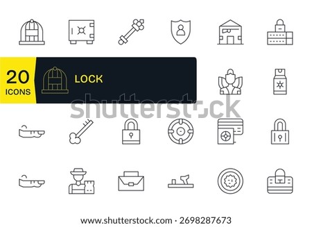 Modern and minimal, these 20 Thin Line icons capture Lock with precise geometry.
