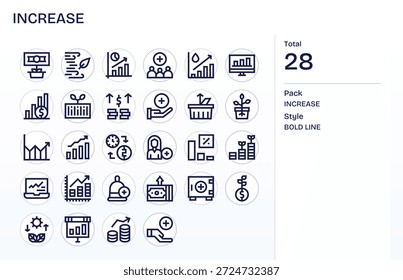 Moderne und minimale, diese 28 Bold Line Icons erfassen Zunahme mit präziser Geometrie.