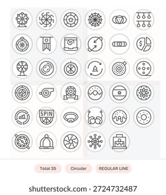 Modernos y mínimos, estos 35 iconos de línea regular capturan Circular con geometría precisa.
