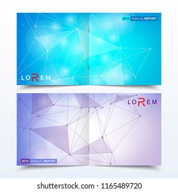 Modern minimal vector layout cover design templates for square brochure or flyer. Scientific concept for medical, technology, chemistry. Connecting dots and lines.