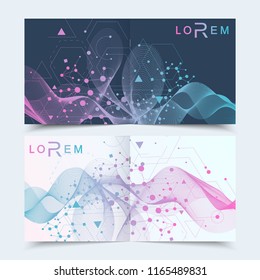 Modern minimal vector layout cover design templates for square brochure or flyer. Scientific concept for medical, technology, chemistry. Connecting dots and lines