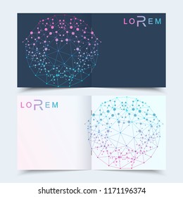Modern minimal vector layout cover design templates for square brochure or flyer. Scientific concept for medical, technology, chemistry. Connecting dots and lines