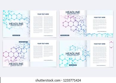 Modern minimal vector layout cover design templates for square brochure or flyer. Scientific concept for medical, technology, chemistry. Connecting dots and lines