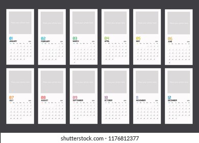 Modern minimal vertical Calendar Planner Template for 2019. Vector design editable template