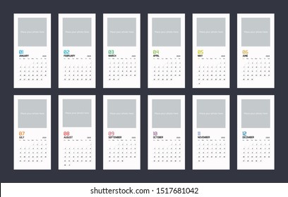 Modern minimal vertical Calendar Planner Template for 2020. Vector design editable template