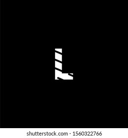 modern minimal white monogram L logotype simple textured design concept isolated on black background.