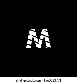modern minimal white monogram M logotype simple textured design concept isolated on black background.