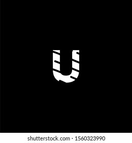 modern minimal white monogram U logotype simple textured design concept isolated on black background.